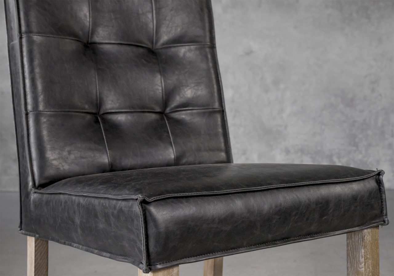 Columbia Dining Chair in Black Vinyl, Close Up