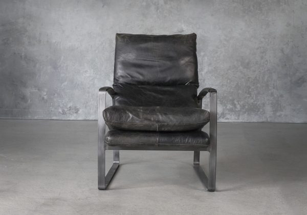 Damo Chair in Black Leather. Front