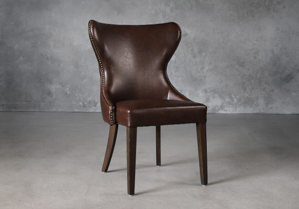 Darcy Dining Chair in Brown Vinyl, Angle Darcy Dining Chair in Brown Vinyl, Angle