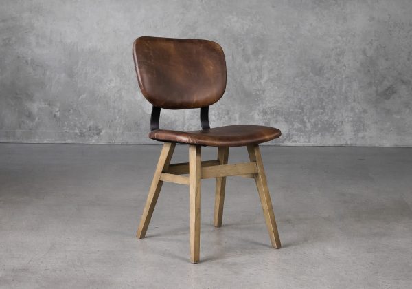Declan Dining Chair in Brown Leather, Angle