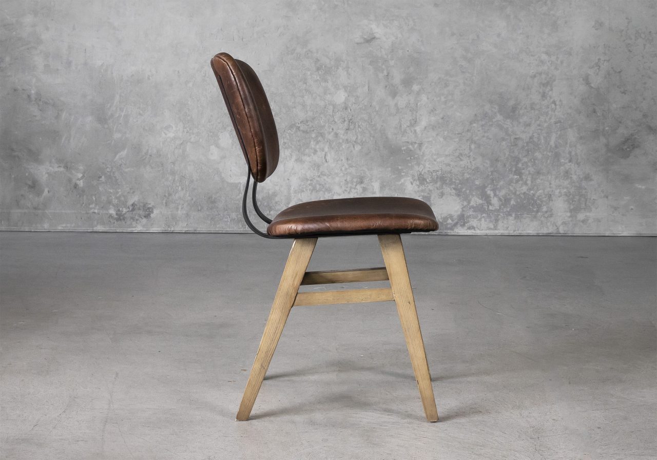 Declan Dining Chair in Brown Leather, Side