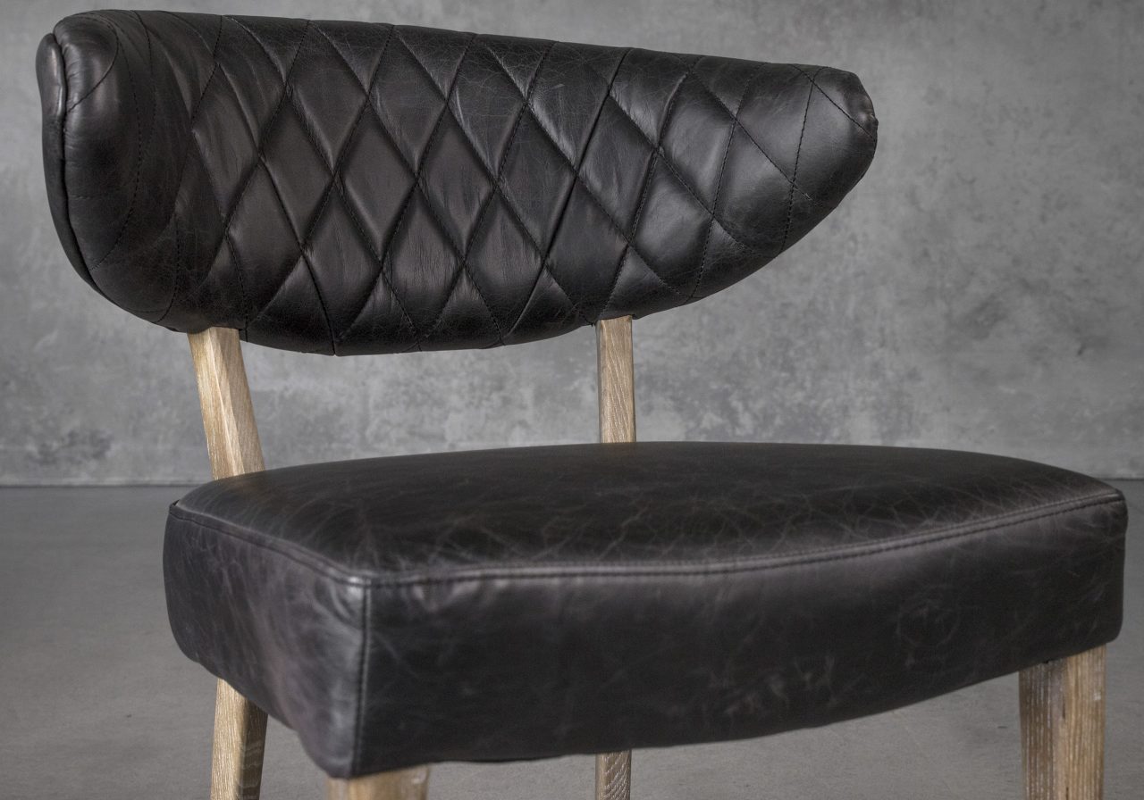 Drew Dining Chair in Black Leather, Close Up