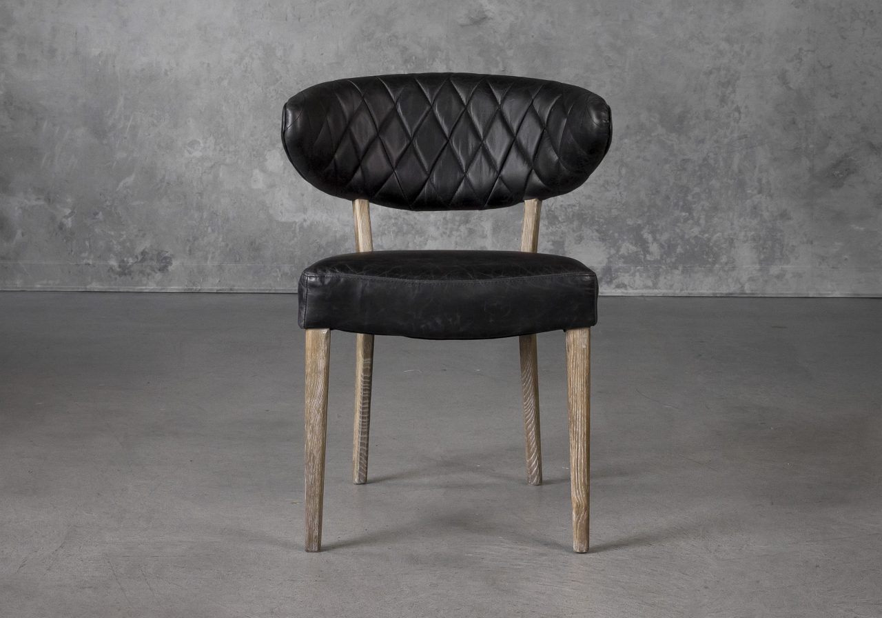 Drew Dining Chair in Black Leather, Front