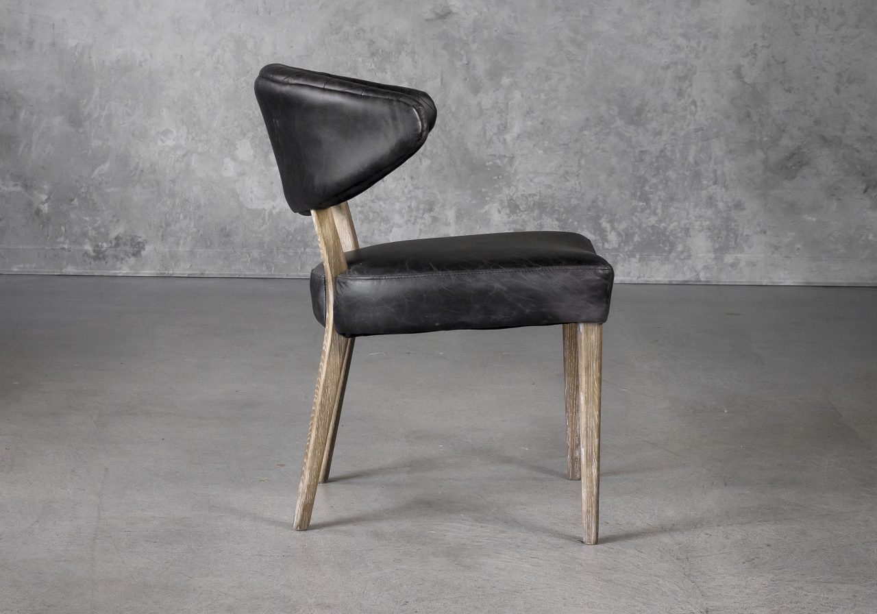 Drew Dining Chair in Black Leather, Side