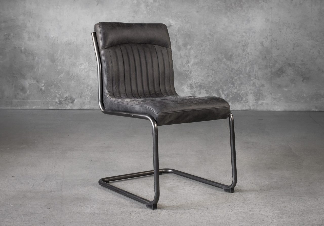 Dublin Dining Chair in Ebony Leather, Angle