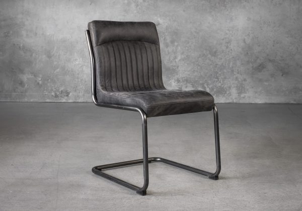 Dublin Dining Chair in Ebony Leather, Angle