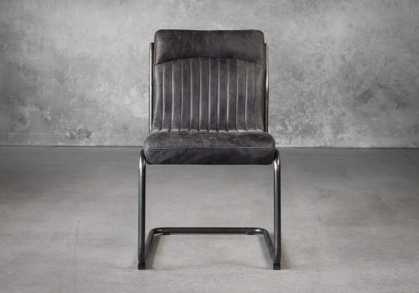 Dublin Dining Chair in Ebony Leather, Front