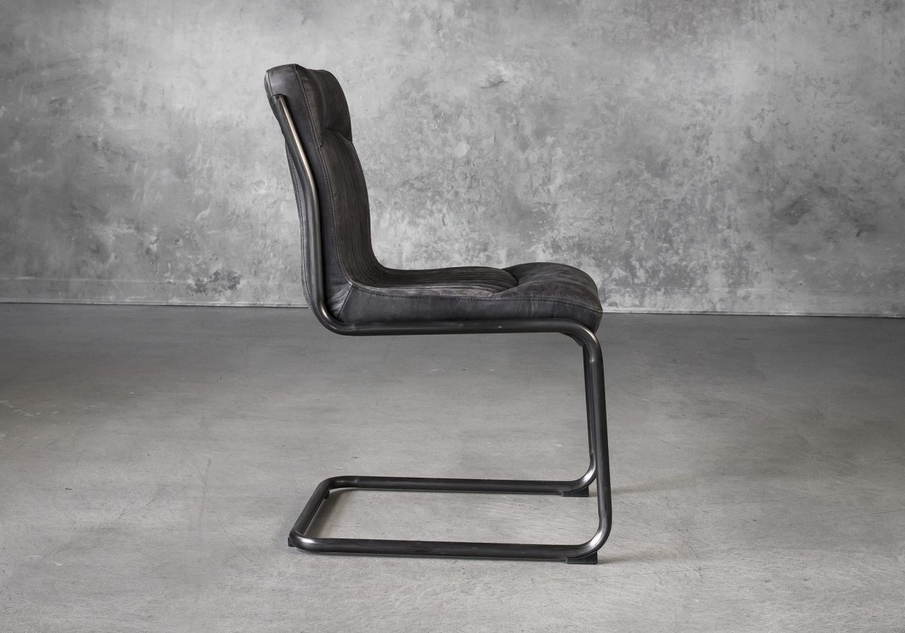 Dublin Dining Chair in Ebony Leather, Side