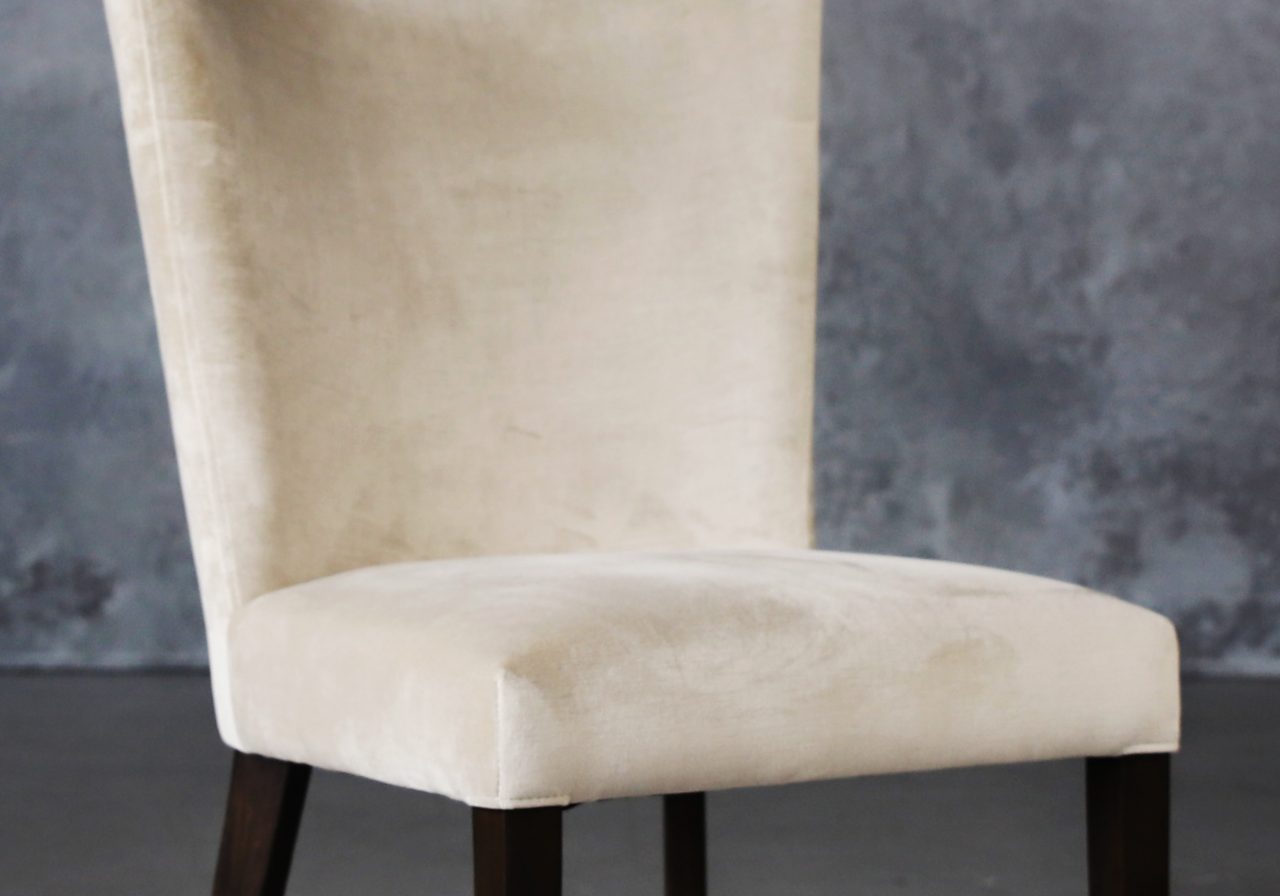 Greg Dining Chair in Beige (C686) Fabric and Nutmeg Legs, Close Up