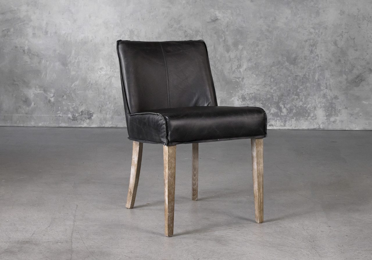 Jonny Dining Chair in Black Leather, Angle