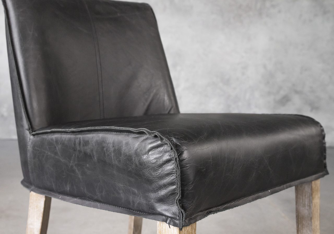 Jonny Dining Chair in Black Leather, Close Up