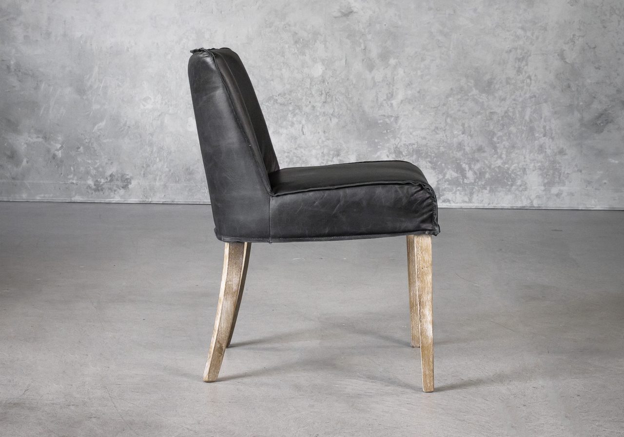 Jonny Dining Chair in Black Leather, Side