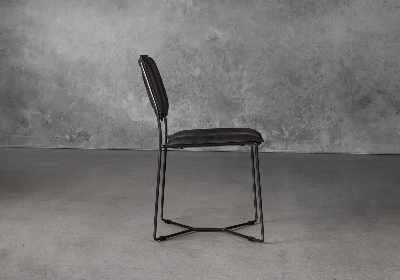 Kian Dining Chair in Ebony Leather, Side