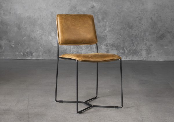 Kian Dining Chair in Tan Leather, Angle