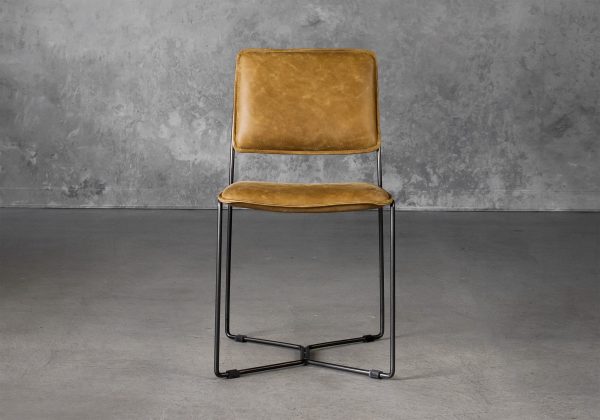 Kian Dining Chair in Tan Leather, Front