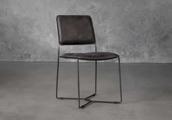 Kian Dining Chair in Ebony Leather, Angle