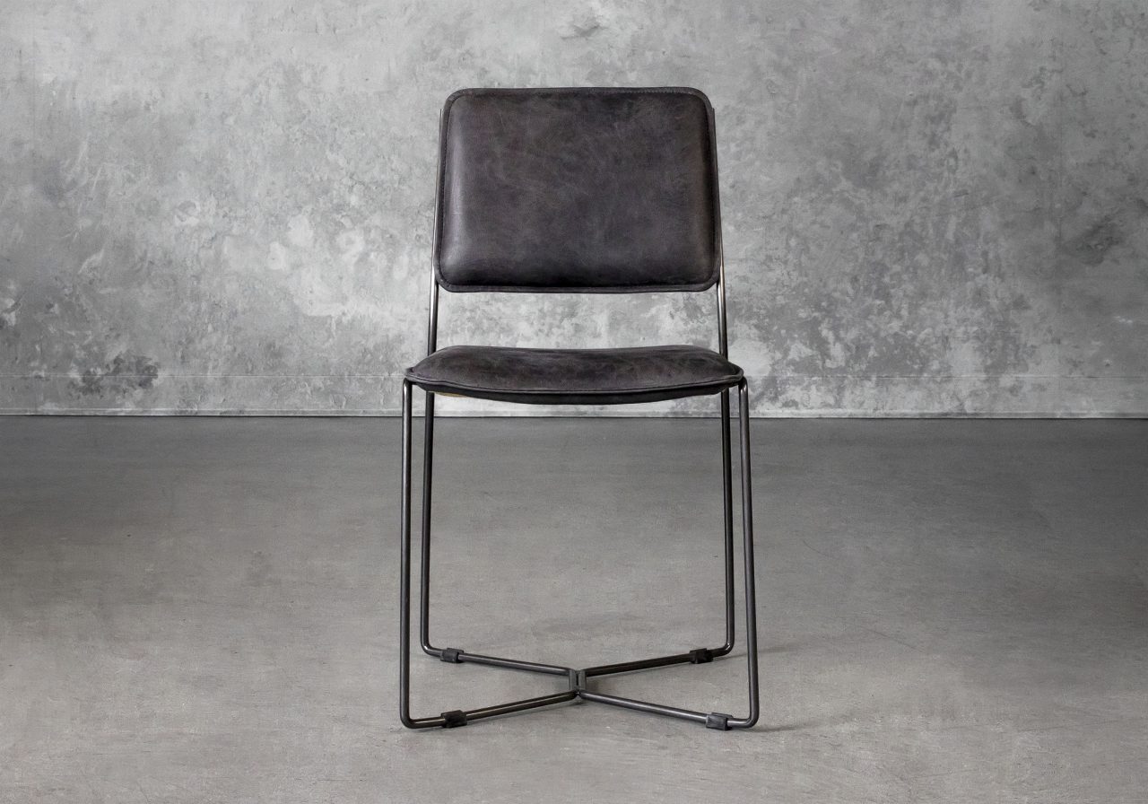 Kian Dining Chair in Ebony Leather, Front