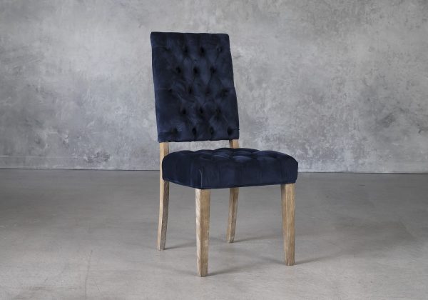 Lorena Dining Chair in Blue Velvet, Angle