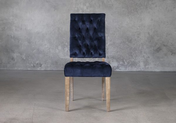 Lorena Dining Chair in Blue Velvet, Front