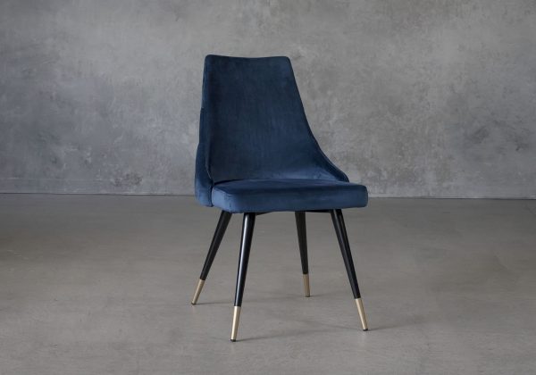 Norman Dining Chair in Navy Fabric, Angle