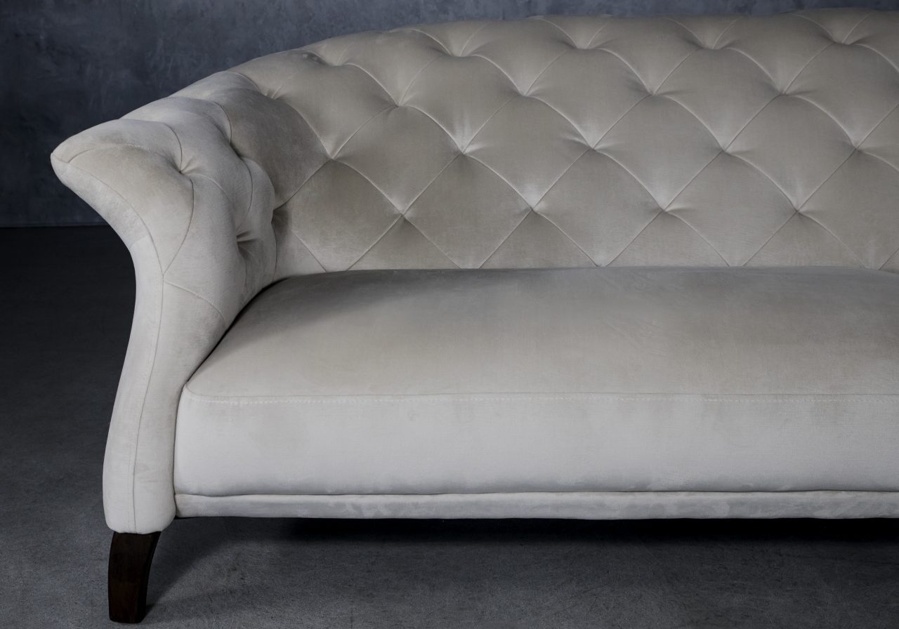 Ava Sofa in Beige Fabric, Close Up