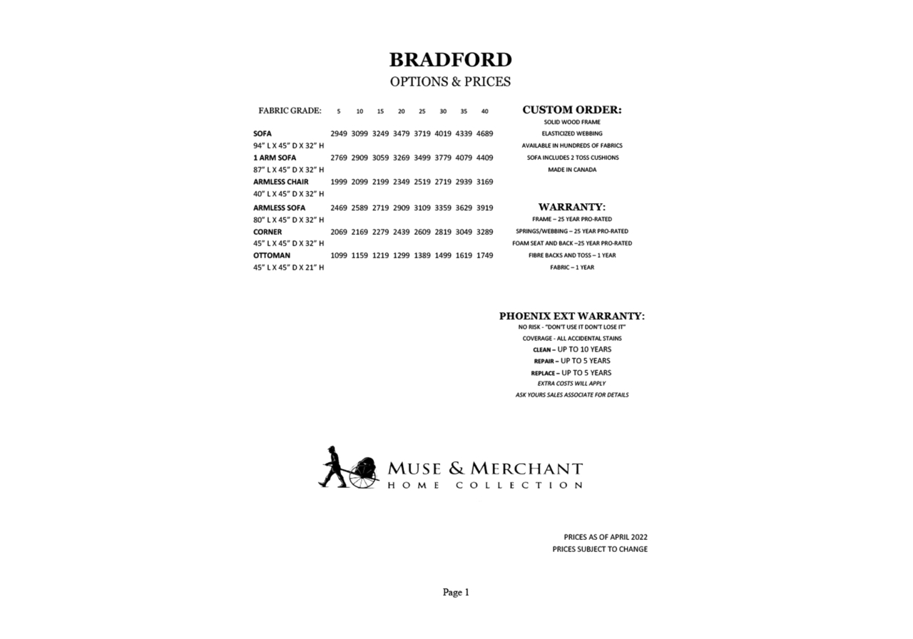 Bradford Collection - Prices