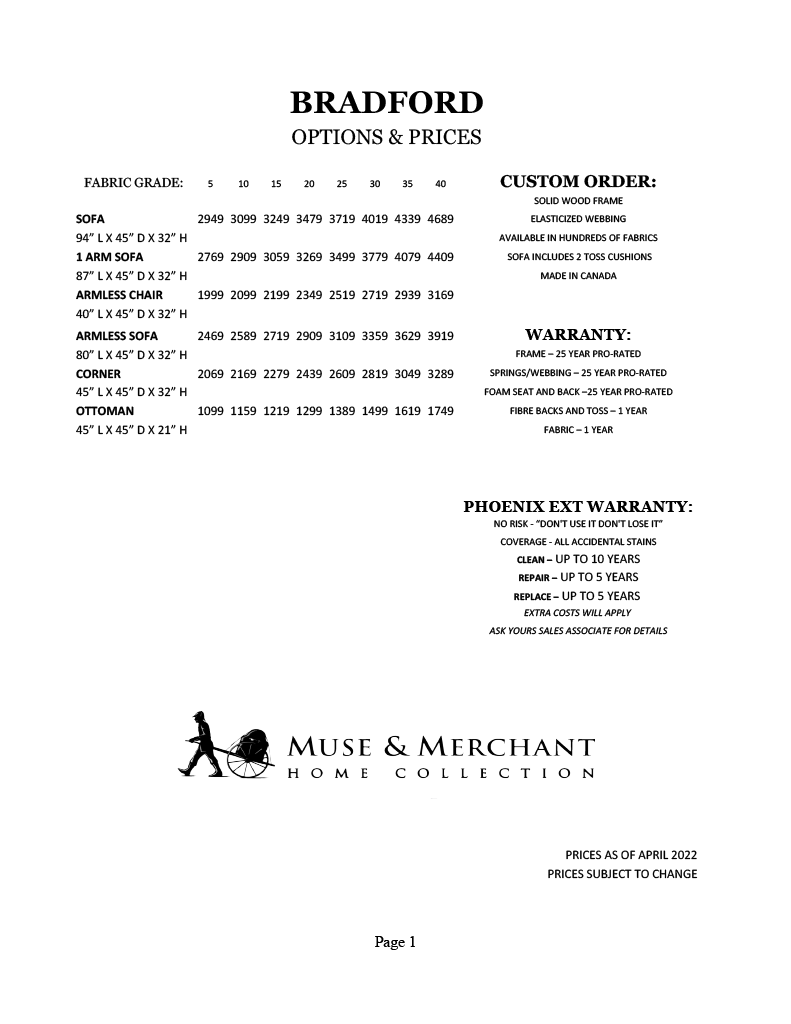 Bradford Collection Prices
