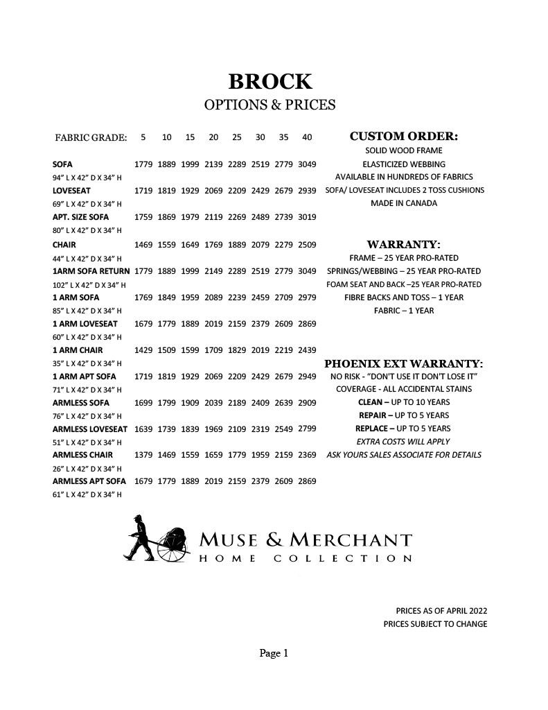 Brock Collection - Prices 1 Brock Collection - Prices 1