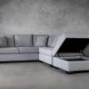 Brock Sectional in Silver Fabric, Ottoman Up