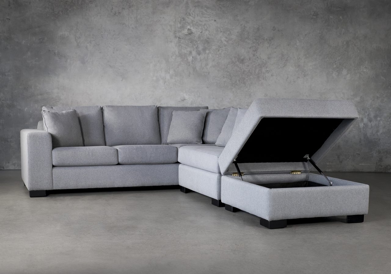 Brock Sectional in Silver Fabric, Ottoman Up