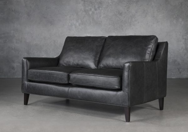 Jen Loveseat in Black Leather, Angle Jen Loveseat in Black Leather, Angle