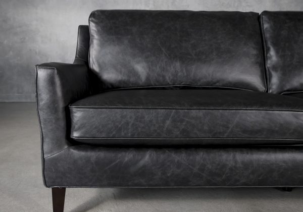 Jen Sofa in Black Leather, Close Up Jen Sofa in Black Leather, Close Up
