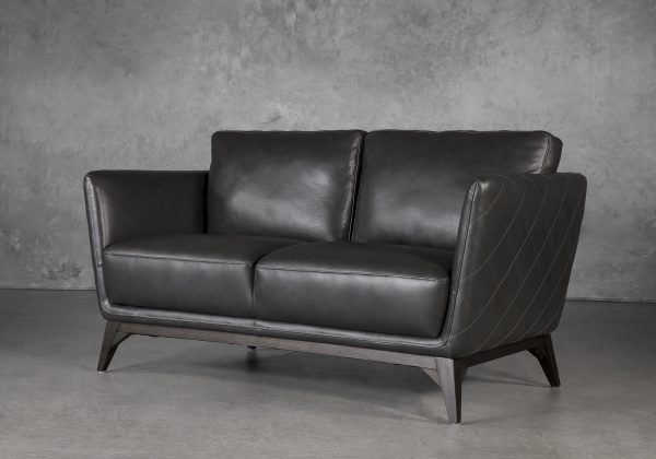 Leo Loveseat in Charcoal Leather, Close Up Leo Loveseat in Charcoal Leather, Close Up