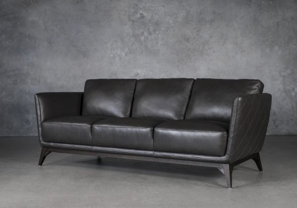 Leo Sofa in Charcoal Leather, Angle Leo Sofa in Charcoal Leather, Angle