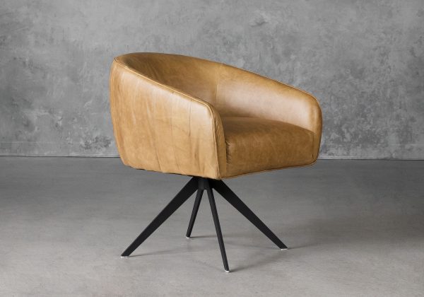 Milly Swivel Chair in Tan leather, Angle