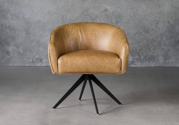 Milly Swivel Chair in Tan leather, Front