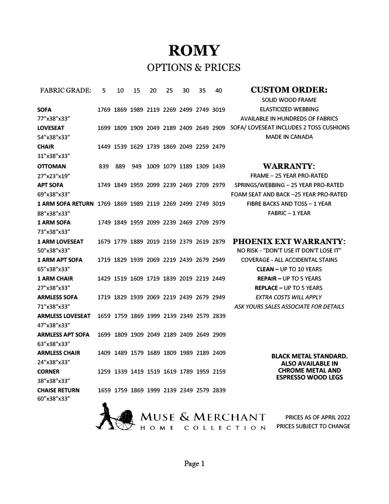 Romy Collection - Prices