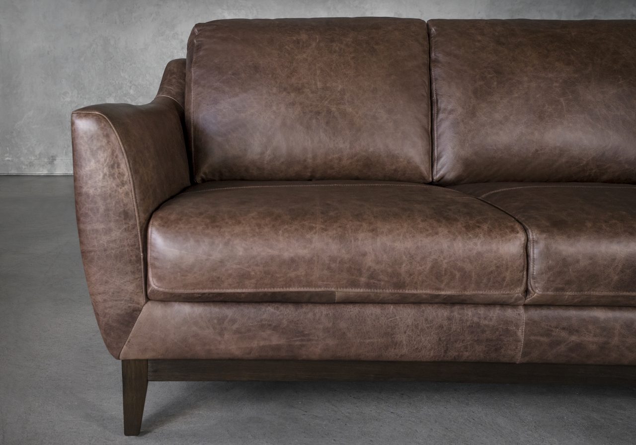 Seth Loveseat in Brown Leather, Close Up