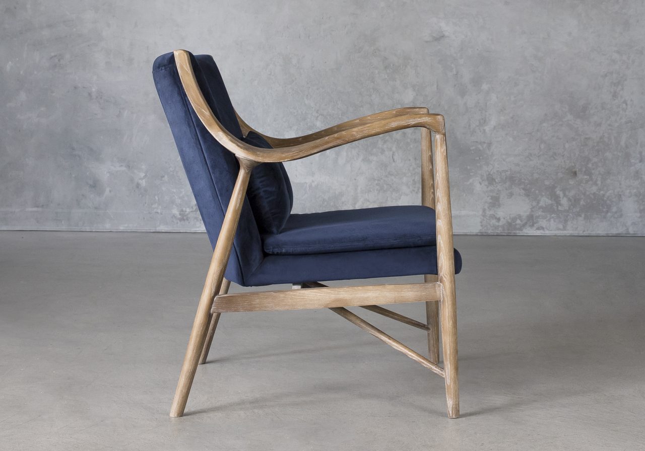Silvia Chair in Blue Fabric, Side
