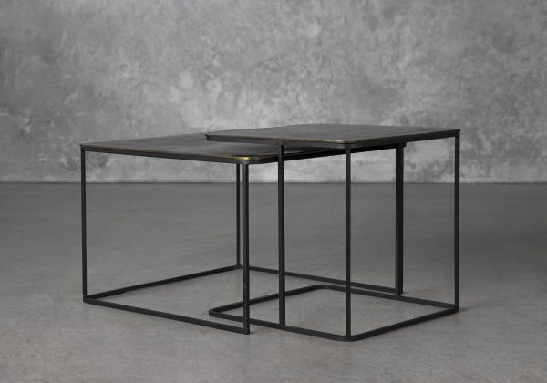 Vika End Tables in Antique Brass, Angle