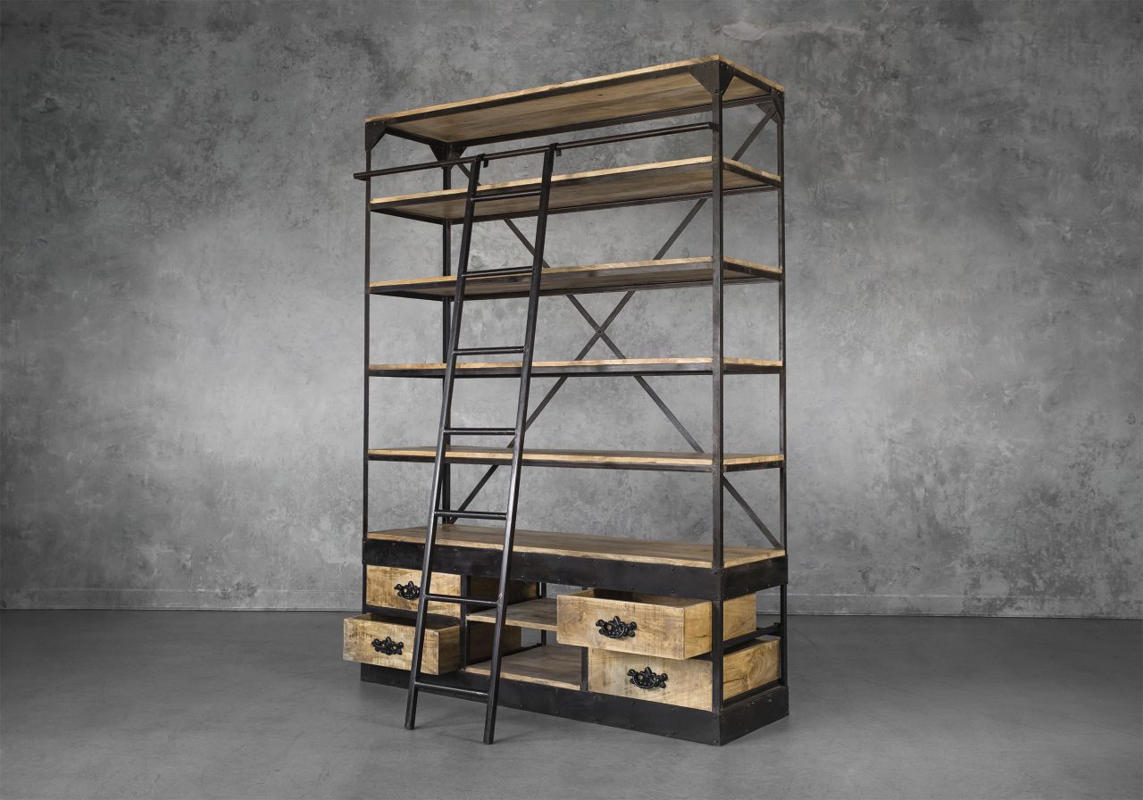 Library Bookcase, Angle, Ladder