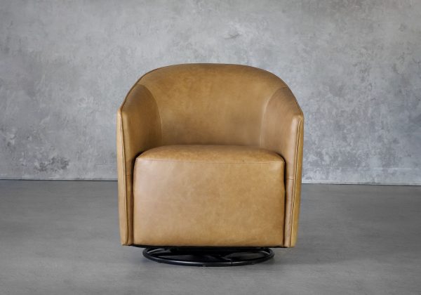 Milner Swivel Chair in Light Camel Leather, Front