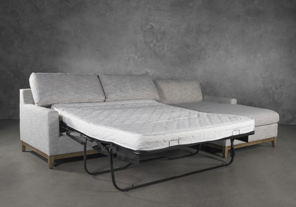 Twilight Sectional Sofabed in Beige Fabric, Angle, Bed Out, SR Twilight Sectional Sofabed in Beige Fabric, Angle, Bed Out, SR