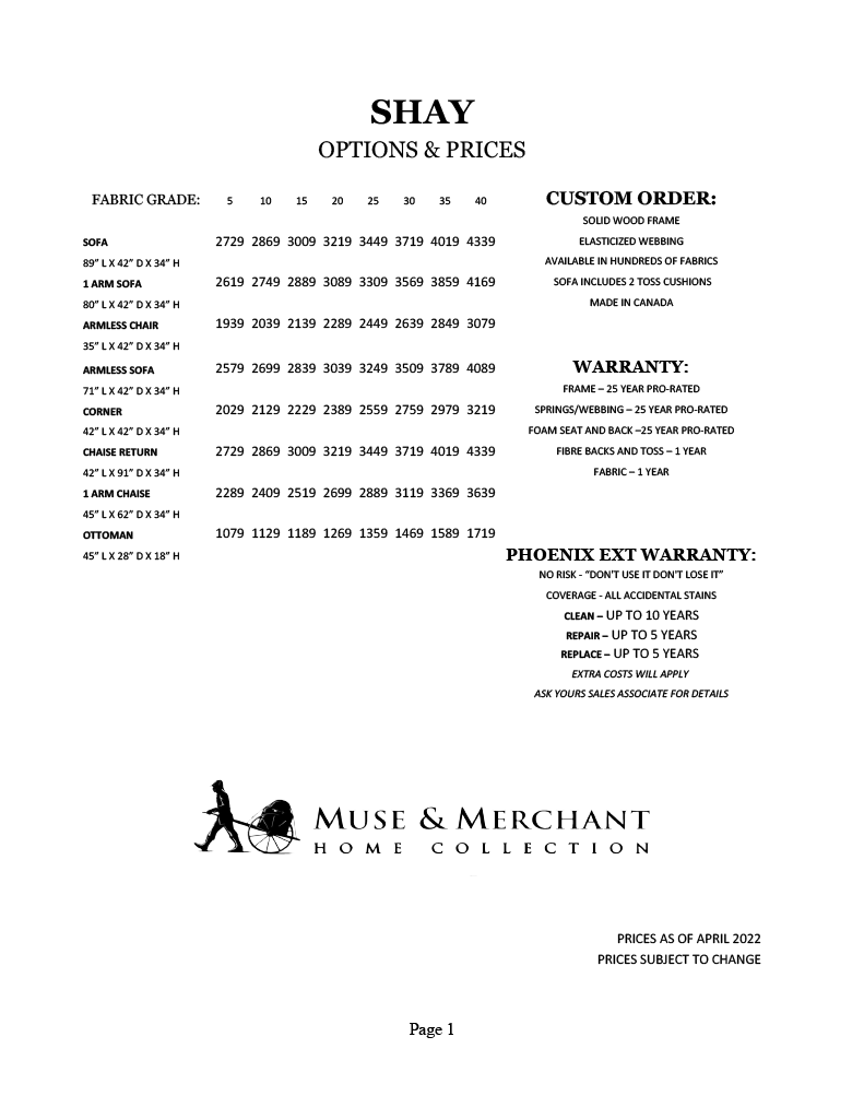 Shay Collection - Prices Shay Collection - Prices