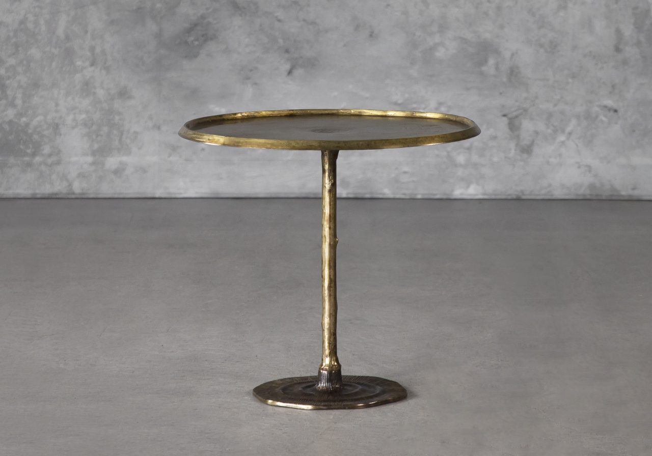 Bark End Table in Brass, Front