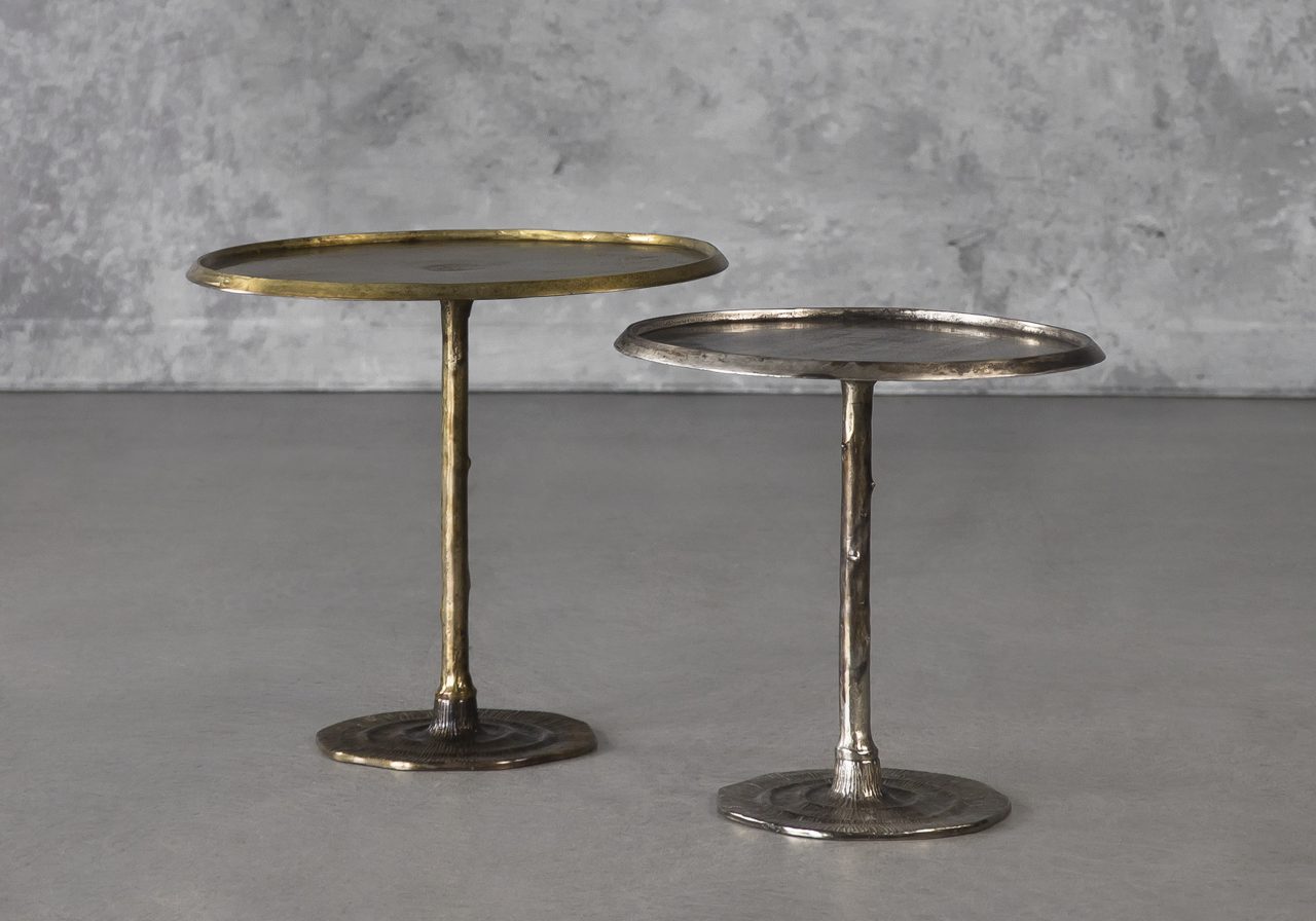 Bark End Table in Brass (Large) and Silver (Small)