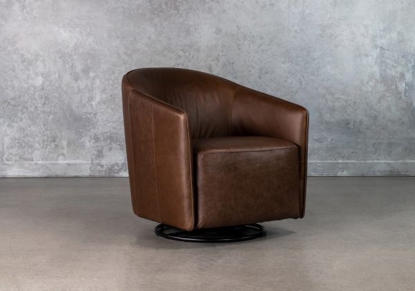 Milner Swivel Chair in Coffee, Angle
