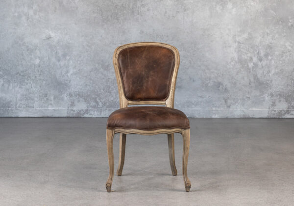 Elias Dining Chair in Brown Leather, Front