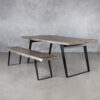 Shinola Table, Acacia and Bench, Angle