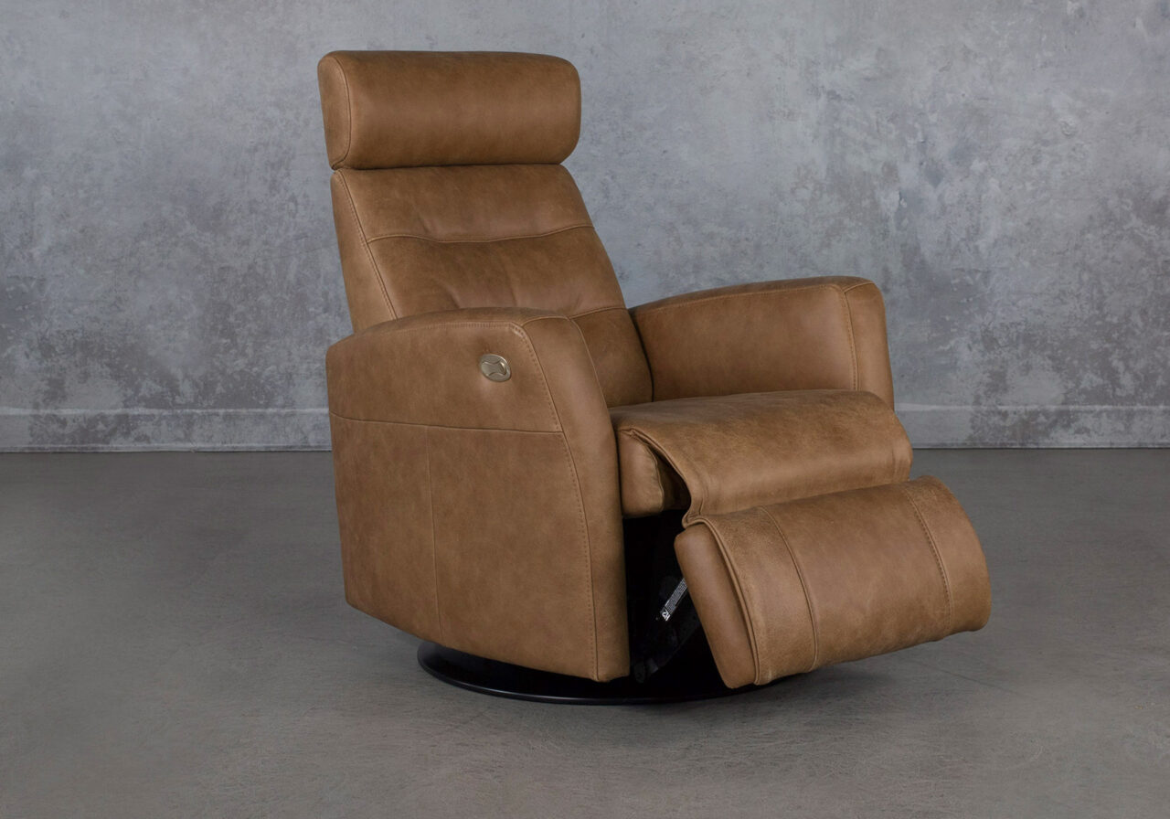 Regent Recliner in Vintage Tan, Reclined, Angle